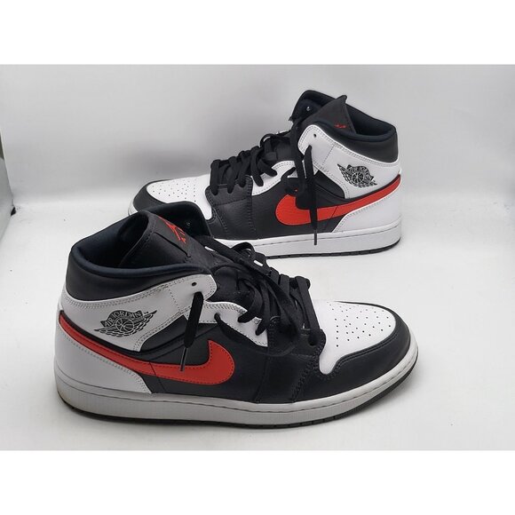 Nike Air Jordan 1 Mid Mens Size 11 Black Red White Sneakers Bred Toe‎ 554724-075 main image 4